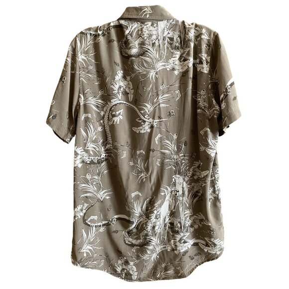 Anine Bing Bruni Tropical Print Shirt Sz XS Short Sleeve Button Down Green White - Picture 2 of 8